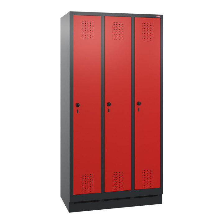 STIER Armoire vestiaire 1800 x 610 x 500 mm 3 compartiments Anthracite/rouge
