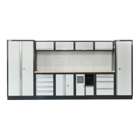 STIER Arredamento da officina Basic 6 pezzi con pannello forato e piano di lavoro in multiplex largh.xprof.xalt. 4235x460x2000 mm