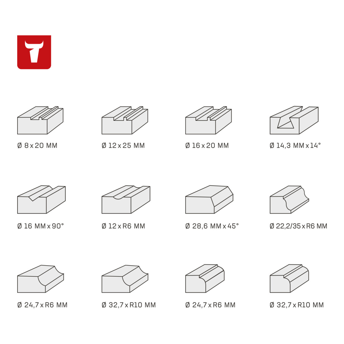 STIER Assortimento di frese 12 pezzi 8 mm