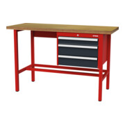 STIER Banco da lavoro con 1 cassetto da 100 mm, 2 cassetti da 150 mm largh.xprof.xalt. 1500x600x960 mm RAL 3020 / RAL 7016