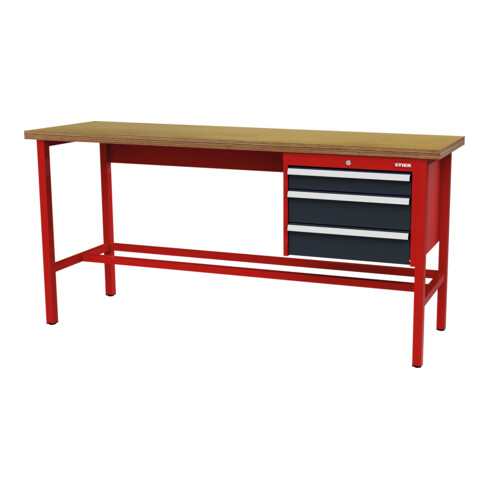 STIER Banco da lavoro con 1 cassetto da 100 mm, 2 cassetti da 150 mm largh.xprof.xalt. 2000x600x960 mm RAL 3020 / RAL 7016