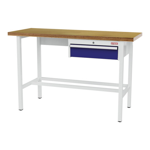 STIER Banco da lavoro con 1 cassetto da 150 mm largh.xprof.xalt. 1500x600x960 mm RAL 3020 / RAL 7016