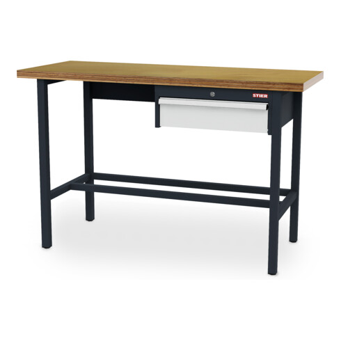 STIER Banco da lavoro con 1 cassetto da 150 mm largh.xprof.xalt. 1500x600x960 mm RAL 7016 / RAL 7035