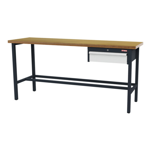 STIER Banco da lavoro con 1 cassetto da 150 mm largh.xprof.xalt. 2000x600x960 mm RAL 7016 / RAL 7035