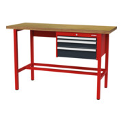 STIER Banco da lavoro con 1 cassetto da 50 mm, 1 cassetto da 100 mm, 1 cassetto da 150 mm largh.xprof.xalt. 1500x600x960 mm RAL 3020 / RAL 7016