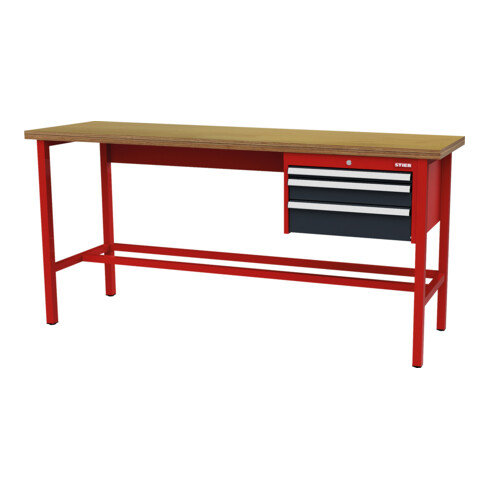 STIER Banco da lavoro con 1 cassetto da 50 mm, 1 cassetto da 100 mm, 1 cassetto da 150 mm largh.xprof.xalt. 2000x600x960 mm RAL 3020 / RAL 7016