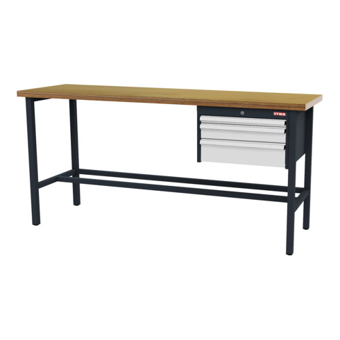 STIER Banco da lavoro con 1 cassetto da 50 mm, 1 cassetto da 100 mm, 1 cassetto da 150 mm largh.xprof.xalt. 2000x600x960 mm RAL 7016 / RAL 7035