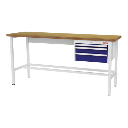 STIER Banco da lavoro con 1 cassetto da 50 mm, 1 cassetto da 100 mm, 1 cassetto da 150 mm largh.xprof.xalt. 2000x600x960 mm RAL 7035 / RAL 5010