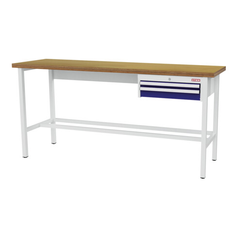 STIER Banco da lavoro con 1 cassetto da 50 mm, 1 cassetto da 100 mm largh.xprof.xalt. 2000x600x960 mm RAL 7035 / RAL 5010