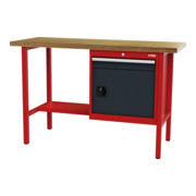 STIER Banco da lavoro con 1 cassetto e 1 sportello largh.xprof.xalt. 1500x600x960 mm RAL 3020 / RAL 7016