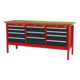 STIER Banco da lavoro con 11 cassetti largh.xprof.xalt. 2000x600x960 mm RAL 3020 / RAL 7016-1
