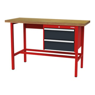 STIER Banco da lavoro con 2 cassetti da 200 mm largh.xprof.xalt. 1500x600x960 mm RAL 3020 / RAL 7016