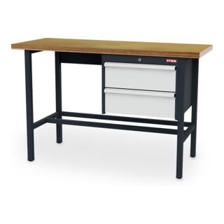 STIER Banco da lavoro con 2 cassetti da 200 mm largh.xprof.xalt. 1500x600x960 mm RAL 7016 / RAL 7035