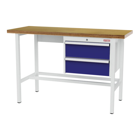 STIER Banco da lavoro con 2 cassetti da 200 mm largh.xprof.xalt. 1500x600x960 mm RAL 7035 / RAL 5010