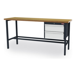 STIER Banco da lavoro con 2 cassetti da 200 mm largh.xprof.xalt. 2000x600x960 mm RAL 7016 / RAL 7035