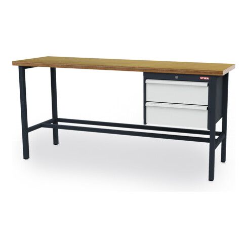 STIER Banco da lavoro con 2 cassetti da 200 mm largh.xprof.xalt. 2000x600x960 mm RAL 7016 / RAL 7035