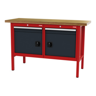 STIER Banco da lavoro con 2 cassetti e 2 sportelli largh.xprof.xalt. 1500x600x960 mm RAL 3020 / RAL 7016