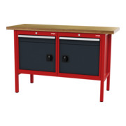 STIER Banco da lavoro con 2 cassetti e 2 sportelli largh.xprof.xalt. 1500x600x960 mm RAL 3020 / RAL 7016