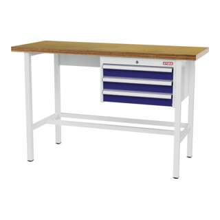 STIER Banco da lavoro con 3 cassetti da 100 mm largh.xprof.xalt. 1500x600x960 mm RAL 3020 / RAL 7016