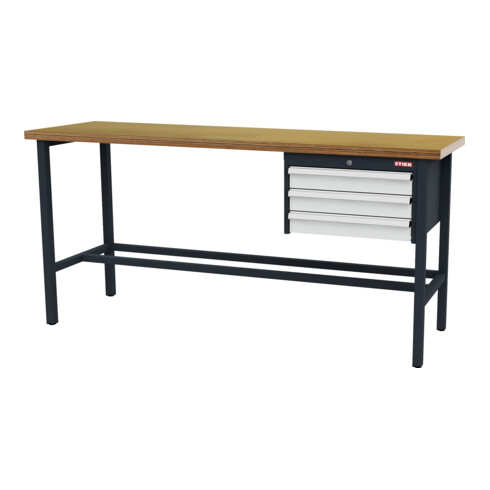 STIER Banco da lavoro con 3 cassetti da 100 mm largh.xprof.xalt. 2000x600x960 mm RAL 7016 / RAL 7035