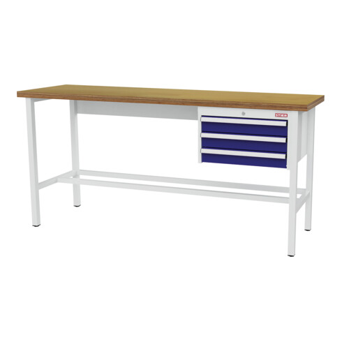 STIER Banco da lavoro con 3 cassetti da 100 mm largh.xprof.xalt. 2000x600x960 mm RAL 7035 / RAL 5010
