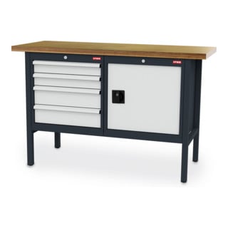 STIER Banco da lavoro con 4 cassetti e 1 sportello largh.xprof.xalt. 1500x600x960 mm RAL 7016 / RAL 7035