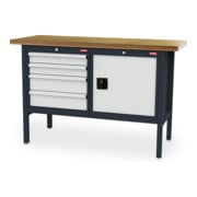 STIER Banco da lavoro con 4 cassetti e 1 sportello largh.xprof.xalt. 1500x600x960 mm RAL 7016 / RAL 7035