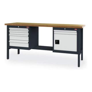 STIER Banco da lavoro con 5 cassetti e 1 sportello largh.xprof.xalt. 2000x600x960 mm RAL 7016 / RAL 7035