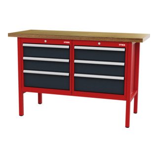 STIER Banco da lavoro con 6 cassetti largh.xprof.xalt. 1500x600x960 mm RAL 3020 / RAL 7016