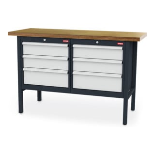 STIER Banco da lavoro con 6 cassetti largh.xprof.xalt. 1500x600x960 mm RAL 7016 / RAL 7035