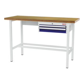 STIER Banco da lavoro con1 cassetto da 50 mm, 1 cassetto da 100 mm largh.xprof.xalt. 1500x600x960 mm RAL 3020 / RAL 7016