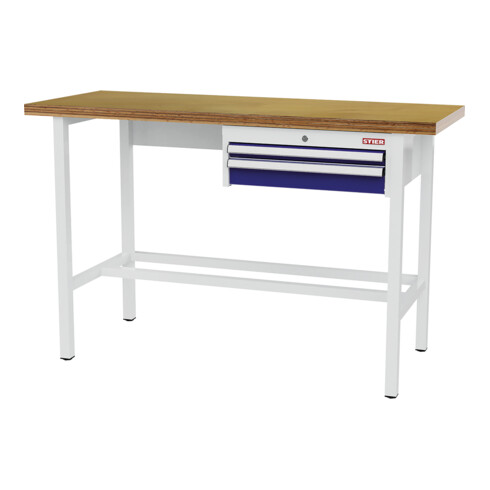 STIER Banco da lavoro con1 cassetto da 50 mm, 1 cassetto da 100 mm largh.xprof.xalt. 1500x600x960 mm RAL 7035 / RAL 5010
