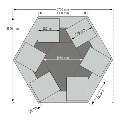 STIER Banco da lavoro di gruppo con 6x1 cassetto e blocco portaprese largh.xprof.xalt. 2700x2340x790-1140 mm