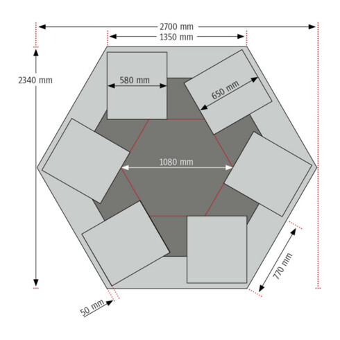 STIER Banco da lavoro di gruppo con 6x1 cassetto e blocco portaprese largh.xprof.xalt. 2700x2340x790-1140 mm