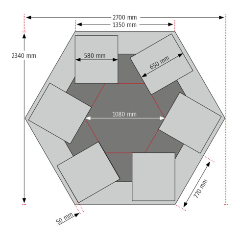 STIER Banco da lavoro di gruppo con 6x1 cassetto largh.xprof.xalt. 2700x2340x790-1140 mm