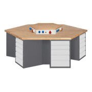STIER Banco da lavoro di gruppo con 6x5 cassetti e blocco portaprese largh.xprof.xalt. 2700x2340x890 mm
