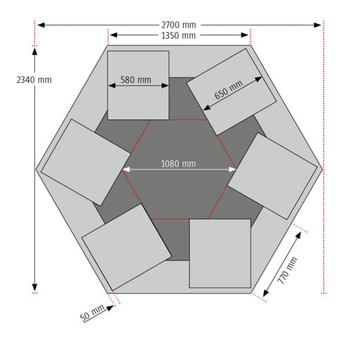 STIER Banco da lavoro di gruppo con 6x5 cassetti e blocco portaprese largh.xprof.xalt. 2700x2340x890 mm