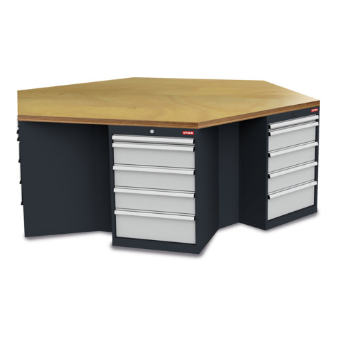 STIER Banco da lavoro esagonale largh.xprof.xalt. 2500x2165x860 mm