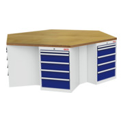 STIER Banco da lavoro esagonale largh.xprof.xalt. 2500x2165x860 mm grigio luce/blu genziana