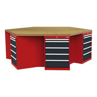 STIER Banco da lavoro esagonale largh.xprof.xalt. 2500x2165x860 mm rosso/grigio antracite