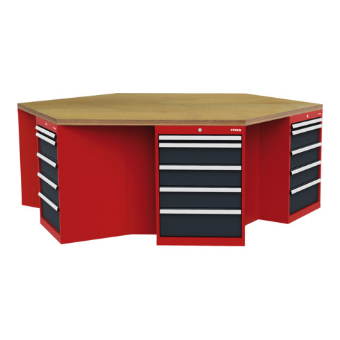 STIER Banco da lavoro esagonale largh.xprof.xalt. 2500x2165x860 mm rosso/grigio antracite