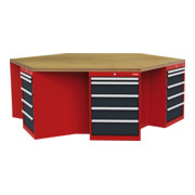 STIER Banco da lavoro esagonale largh.xprof.xalt. 2500x2165x860 mm rosso/grigio antracite