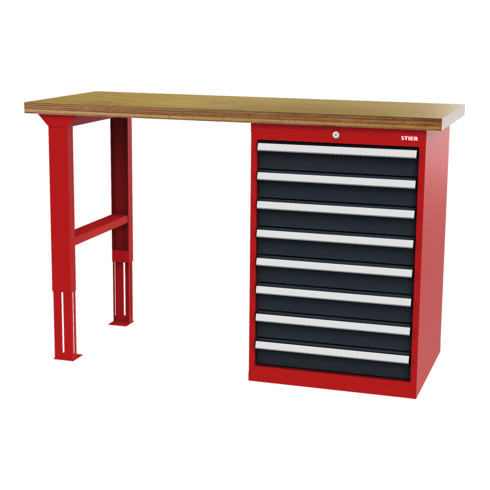 STIER Banco da lavoro in serie largh.xprof.xalt. 1500x600x960 mm con 1 corpo armadio di larghezza 600 mm RAL 3020 / RAL 7016