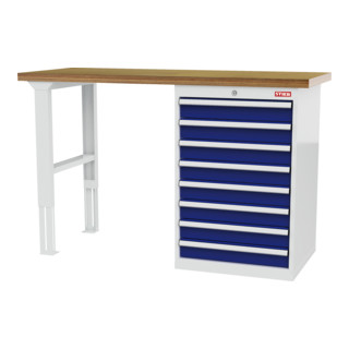 STIER Banco da lavoro in serie largh.xprof.xalt. 1500x600x960 mm con 1 corpo armadio di larghezza 600 mm RAL 7035 / RAL 5010
