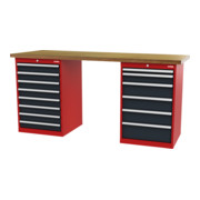 STIER Banco da lavoro largh.xprof.xalt. 2000x600x1060 mm con 2 corpi armadio di larghezza 600 mm RAL 3020 / RAL 7016