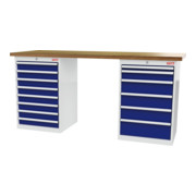 STIER Banco da lavoro in serie con 2 cassettiere grigio chiaro/blu genziana
