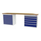 STIER Banco da lavoro largh.xprof.xalt. 2500x600x1060 mm con 2 corpi armadio di larghezza 900 mm RAL 7035 / RAL 5010