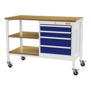 STIER Banco da lavoro con scomparti mobile grigio chiaro/blu genziana 960mm