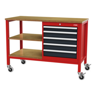 STIER Banco da lavoro mobile a cassetti rosso/grigio antracite 960mm