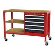 STIER Banco da lavoro mobile a cassetti rosso/grigio antracite 960mm-1